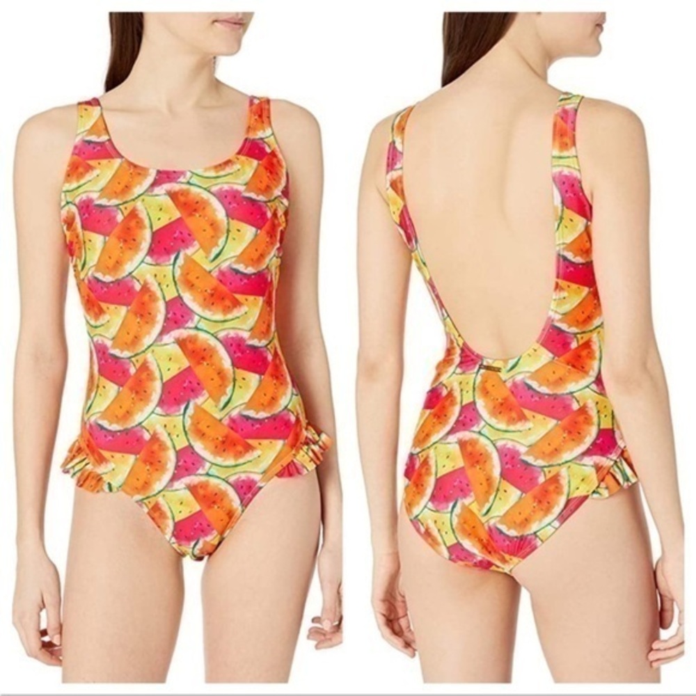 Juicy Couture Pinup Watermelon Swimsuit One Piece Orange Yellow Red Size L-XL